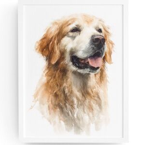 Watercolor Golden Retriever Dog Portrait Wall Art Print, Unframed - Heartwarming